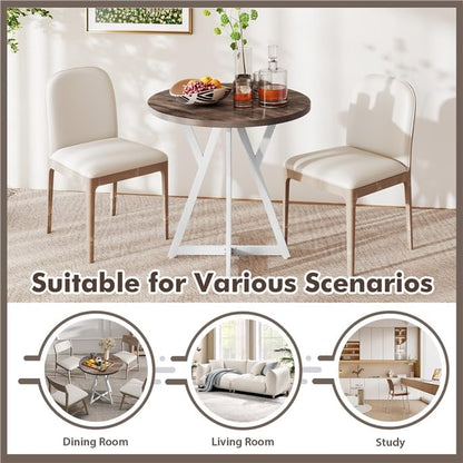 Small Dining Table, 31.5" Round Kitchen Table for 2 with X-Shaped Metal Pedestal Base, Wooden Dining Room Table for Small Spaces, Cafe, Apartment, Living Room, Office (Oak Grey+White)
