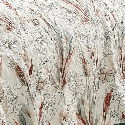 ESCA 3-Piece SARA Floral Green Bedspread Set Queen Size Reversible White Quilt - color: 09 Sara, size: Queen
