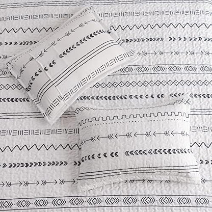 DURLENGEN 3Pcs Quilt Set King Size White,Soft Microfiber Lightweight Bedspread,Bohemian Design Geometric Pattern Coverlet for All Season Layering (106x96 inches, Boho White) - color: Boho White, size: King(106" x 96")