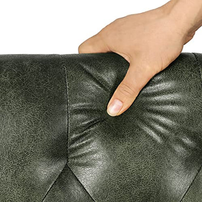 Storage Ottoman Rectangular Tufted Upholstered Ottomans with Rivet, Footrest Footstool Seat with Wood Legs for Living Room Bedroom (Black Green) - color: Black Green