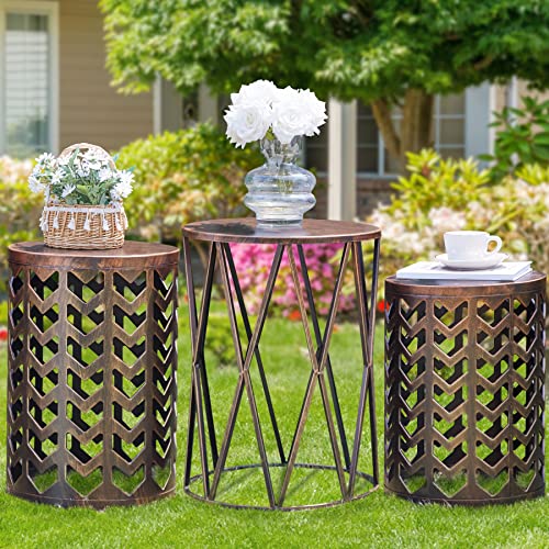HFHOME Multifunctional Nesting Round Metal Coffee End Tables, Set of 3 Modern Nightstands Decor Side Tables Plant Stand for Home Office Indoor Garden Outdoor-Bronze - color: Classic Bronze