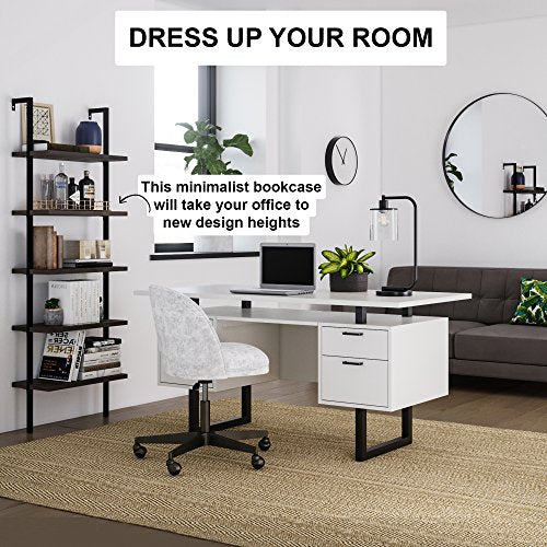 Nathan James Theo 5-Shelf Wood Modern Bookcase, Open Wall Mount Ladder Bookshelf with Industrial Metal Frame, Dark Brown Nutmeg/Black - color: Theo Nutmeg/Black, size: Set of 1