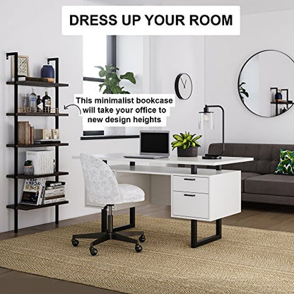 Nathan James Theo 5-Shelf Wood Modern Bookcase, Open Wall Mount Ladder Bookshelf with Industrial Metal Frame, Dark Brown Nutmeg/Black - color: Theo Nutmeg/Black, size: Set of 1