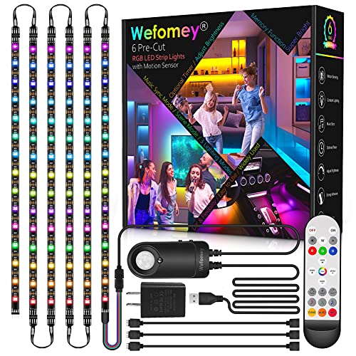 RGB Under Cabinet Lights with Motion Sensor, 6 Pre-Cut LED Strip Lights with Remote Control, Music Sync Color Changing Closet Lights, for Kitchen, Counter, Shelf, TV Backlight, Bookcase, 9.8ft - color: RGB+White