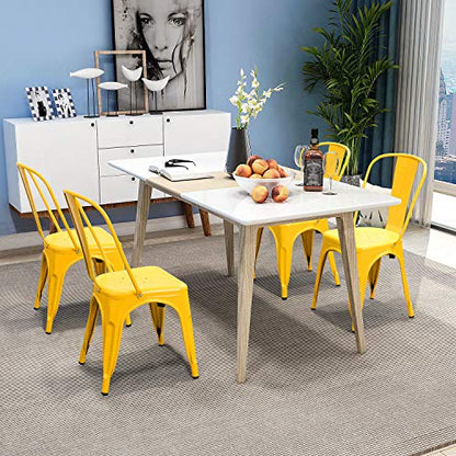 Devoko Metal Indoor-Outdoor Chairs Distressed Style Kitchen Dining Chairs Stackable Side Chair with Back Set of 4 (Yellow) - color: Yellow