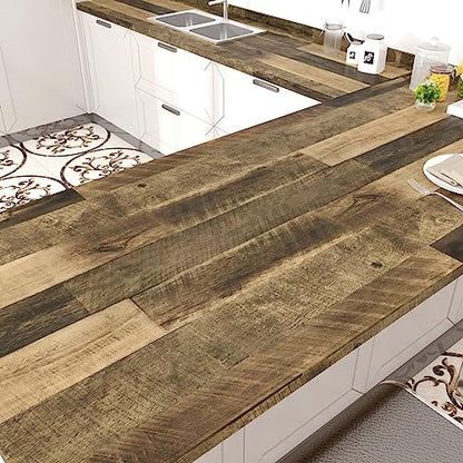 Brown Wood Counter Top Peel and Stick Waterproof Wood Contact Paper | Self Adhesive Wooden Wallpaper Rustic Wooden Vinyl Countertop Wrap for Countertops Tables Kitchen Cabinets 15.8" x 78" - color: 1, size: 15.8" x 78"