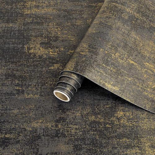 Arthome Black Gold Peel and Stick Wallpaper 17" x 120" | Covers 14.1 sq ft.Removable Contact Paper,Ideal for Nightstands,Cabinet Doors or Small Bedroom Accent Walls - color: Black Gold, size: 17" x 120"