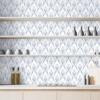 Blue White Geometric Peel and Stick Wallpaper Removable Abstract Vertical Striped Wallpaper Prepasted Boho Geometric Wall Mural 17.7"x160" Waterproof Blue Contact Paper for Bathroom Nursery