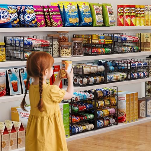 3-Pack Stackable Can Rack Organizer, Adjustable Can Holder for Pantry | 2-Tier Rolling Can Dispenser Holds Up to 90 Cans, Canned Food Storage Organizer for Kitchen Cabinet, Black - style: 2-Tier 3-Pack