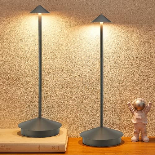 Portable Led Cordless Lamp Table Light 2 Pack, Rechargeable 6000mAh Battery Outdoor Table Lamp for Dinning Restaurant Patio Bedroom Camping, IP54 Waterproof, Dimmable - color: Grey 2pcs