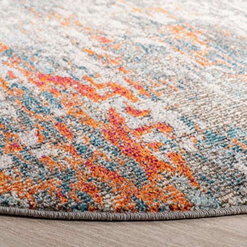 SAFAVIEH Madison Collection 4' Round Grey/Orange MAD460F Modern Abstract Non-Shedding Stain Living Room Bedroom Area Rug - color: Grey/Orange, size: 4' (Round)