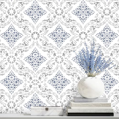 Peel and Stick Wallpaper Blue Wallpaper for Kitchen 16.9" x 393.7" | Blue Geometric Wall Paper for Bathroom Waterproof Boho Self Adhesive Removable Contact Paper Backsplash Decorative Vinyl - color: Blue, size: 16.9inch × 393.7inch