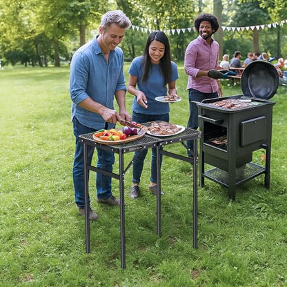 Folding Camping Table, 22.8"x15.7" Picnic Table, 3 Adjustable Height | 2-Fold Mesh Black Aluminum, Handle for Party Dining Garden Patio, Max 27.5" Folding Table
