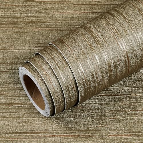 Livelynine Gold Grasscloth Peel and Stick Wallpaper Textured Accent Wall Paper for Bedroom Bathroom Living Room Renter Friendly Kitchen Vinyl Wrap for Cabinets Dark Brown Gold Contact Paper Waterproof - size: 15.8" x 78.8"