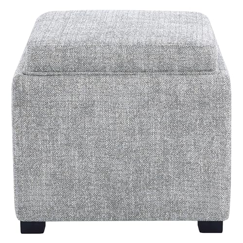 CHITA Storage Ottoman Cube with Tray Lid, Small Footstool with Storage, Square End Table for Living Room and Bedroom, Fabric in Pebble Grey - color: Pebble Grey