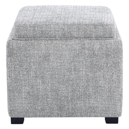 CHITA Storage Ottoman Cube with Tray Lid, Small Footstool with Storage, Square End Table for Living Room and Bedroom, Fabric in Pebble Grey - color: Pebble Grey