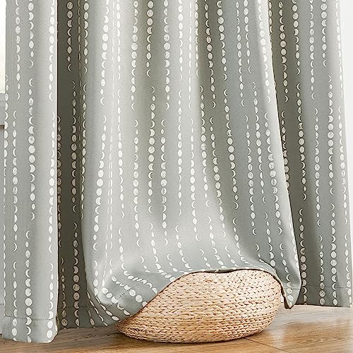 jinchan Boho Blackout Curtains 63 Inch Length Moon Phase Printed Drapes | Grey Farmhouse Curtains for Bedroom Living Room Back Tab Rod Pocket Drapes Room Darkening Window Treatments 2 Panels - color: Luna | Grey, size: 52"W x 63"L (Pack of 2)