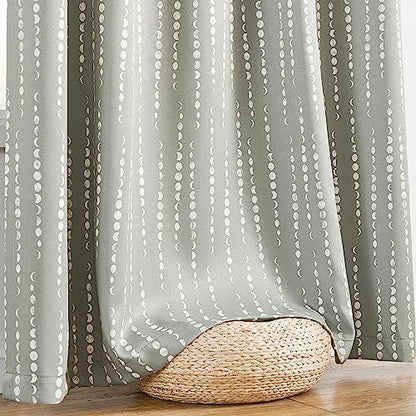 jinchan Boho Blackout Curtains 63 Inch Length Moon Phase Printed Drapes | Grey Farmhouse Curtains for Bedroom Living Room Back Tab Rod Pocket Drapes Room Darkening Window Treatments 2 Panels - color: Luna | Grey, size: 52"W x 63"L (Pack of 2)