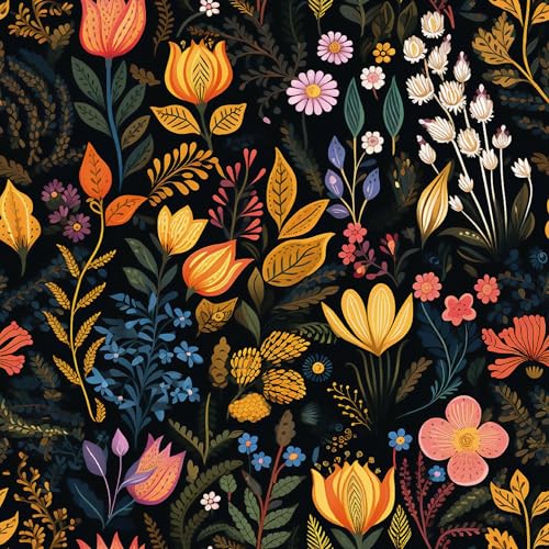 Vintage Dark Wildflower Floral Wallpaper Peel and Stick Botanical Wallpaper 17.7"x160" Removable Prepasted Boho Floral Contact Paper Wall Mural Black Flower Wall Paper for Bedroom Bathroom