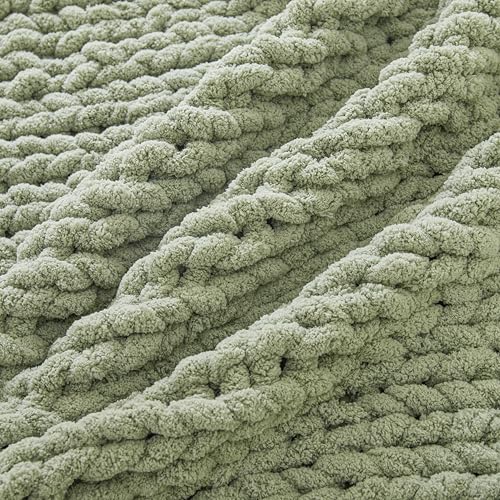 WESHIONGOO Chunky Knit Blanket Throw for Couch Bed 40"×40" Sage Green | 100% Handmade Knit Throw blanket Throw Blanket With Jumbo Chenille Yarn Thick - color: Sage Green, size: 40"x40"(Small Size Throw)