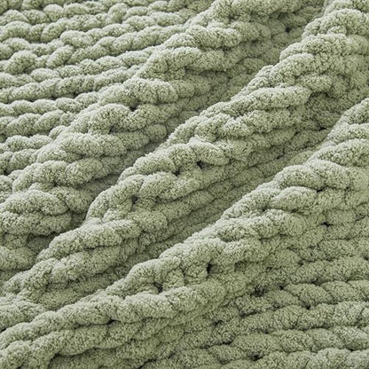 WESHIONGOO Chunky Knit Blanket Throw for Couch Bed 40"×40" Sage Green | 100% Handmade Knit Throw blanket Throw Blanket With Jumbo Chenille Yarn Thick - color: Sage Green, size: 40"x40"(Small Size Throw)