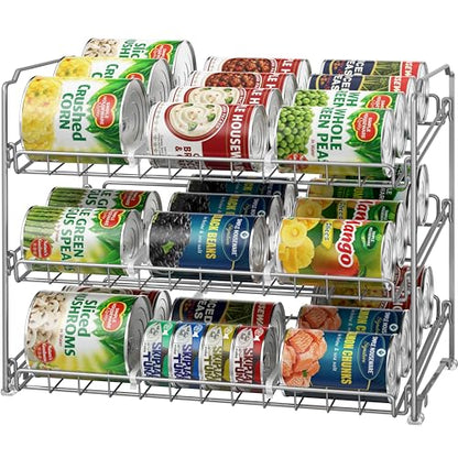 Simple Houseware Stackable Can Rack, Silver, Adjustable Plastic Dividers, Holds 36 Cans | Can Food Storage Dispenser for Pantry/Cabinet, Adjustable Dividers – 11.5" D x 17" W x 13.75" H - color: Silver