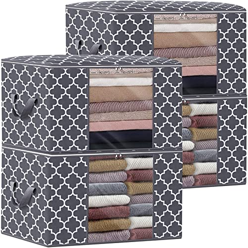 Storage Bags 100L 4Pack Clothes Organization and Storage Containers | Large Blanketfor Bedding, Comforters, Foldable Organizer with Reinforced Handle, Clear Window, Sturdy Zippers, Grey - color: Dark Grey, size: 4 x 100L