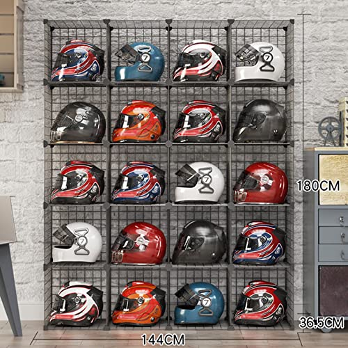 Hat Display Stand,Motorcycle Helmet Rack Stand - Floor-Standing Metal Bike Helmet Holder with Shoe Bag Shelf - Grids Storage Bins for Closet Cabinet - Modular Bookshelf & H,20 Cube - size: 20 Cubes
