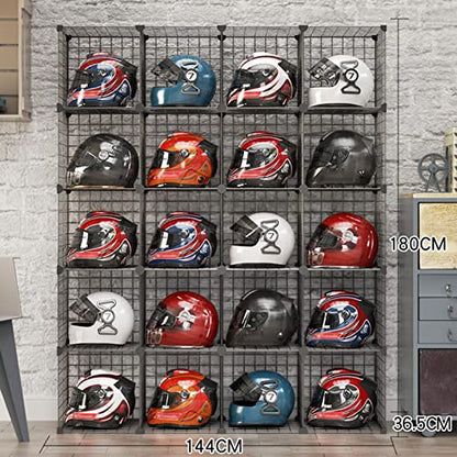 Hat Display Stand,Motorcycle Helmet Rack Stand - Floor-Standing Metal Bike Helmet Holder with Shoe Bag Shelf - Grids Storage Bins for Closet Cabinet - Modular Bookshelf & H,20 Cube - size: 20 Cubes