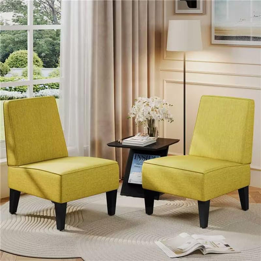 Armless Accent Chairs Set of 2, Green Upholstered Linen Slipper Chair with Solid Wood Legs, Mid Century Modern Side Chairs for Small Living Room Bedroom Apartment Reading Nook - color: Green