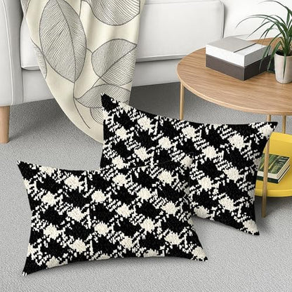 Houndstooth Throw Pillow Covers Set of 2, Modern Contemporary Geometric Abstract None Black Soft Velvet Washable Accents Pillows Cases for Home Bedroom Living Room Sofa Couch Decor 20x12 Inch - size: 20" x 12" (Pack of 2)