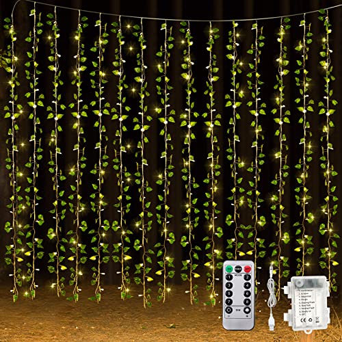 Unittype 15 Pcs 6.6 ft 300 LED Fake Ivy Vines with Lights,Ivy Leaf | String Fairy Light Curtain for Bedroom, Artificial Hanging Vines Plant Garland with Light, for Wall Outdoor Indoor Room Decor - style: Ivy Leaf