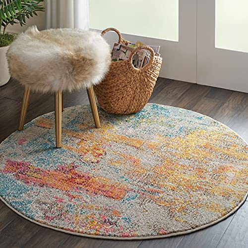 Nourison Home Celestial Sealife 5'3" x Round Area Rug - Easy Clean, Non Shedding, Bed Room, Living Room, Dining Room, Kitchen (5' x Round) - color: Sealife, size: 5'3" (Round)