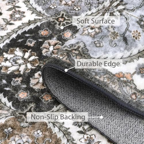 ROYHOME Runner Rug 2x10 Washable Moroccan Hallway Runner Rug, Grey/Taupe | Stain Resistant Non-Slip Floor Cover Vintage Distressed Trellis Entrance Carpet for Laundry Kitchen Entryway Bedroom - color: Grey/Taupe, size: 2' x 10' (Rectangular)