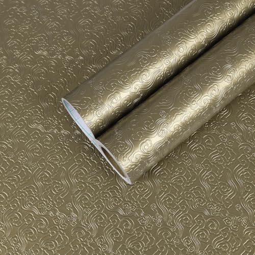 CHIHUT Metallic Bronze Peel and Stick Wallpaper Antique Gold Embossed Cloud Pattern Self Adhesive Contact Paper Waterproof Heat Resistant Appliance Wrap for Kitchen Countertops Backsplash 12"x100" - color: Bronze Antique Gold