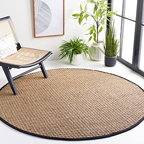 Safavieh Area Rug 3' Round - Natural Fiber Collection - Natural & Black, Seagrass, Basketweave Pattern with Border (NF114C) - color: Natural/Black, size: 3' (Round)