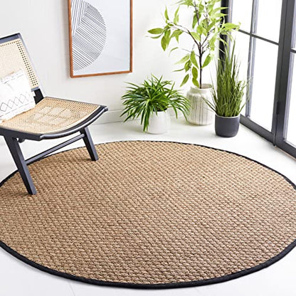Safavieh Area Rug 3' Round - Natural Fiber Collection - Natural & Black, Seagrass, Basketweave Pattern with Border (NF114C) - color: Natural/Black, size: 3' (Round)
