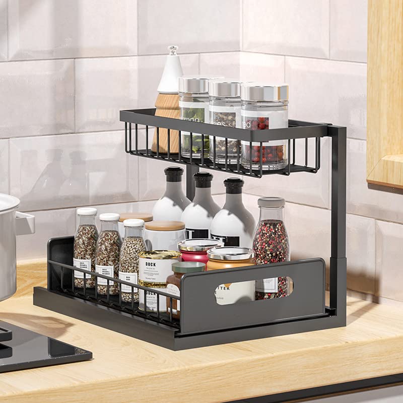 Highline Supply Under Sink Organizer, Kitchen Pantry Bathroom Organization | 2-Pack Organizer, Sliding Pull-Out Cabinet Organizing Rack, Metal Made for Durability, Black