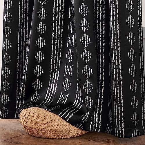 jinchan Boho Blackout Curtains 63 Inch Length for Bedroom Living Room | Silver on Black Geometric Foil Printed Grommet Curtains Room Darkening Thermal Insulated Window Treatments 2 Panels - color: Boho | Silver on Black, size: 52"W x 63"L (Pack of 2)