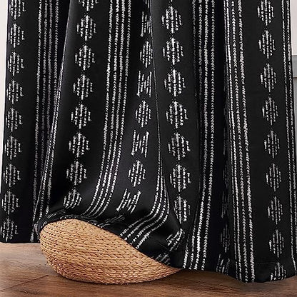 jinchan Boho Blackout Curtains 63 Inch Length for Bedroom Living Room | Silver on Black Geometric Foil Printed Grommet Curtains Room Darkening Thermal Insulated Window Treatments 2 Panels - color: Boho | Silver on Black, size: 52"W x 63"L (Pack of 2)