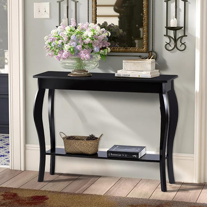 ChooChoo 39" Narrow Entryway Table with Storage Shelf, Black | Console Table with Curved Legs, Chic Accent Sofa Table with Shelves for Entryway, Living Room, Hallway - color: Black