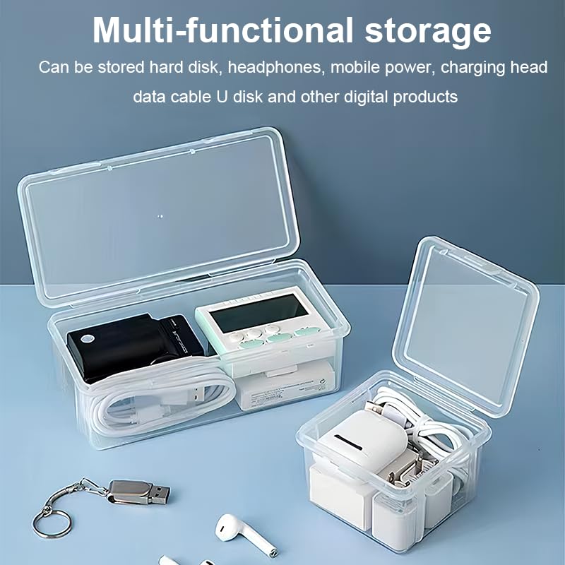 2 Pcs Mini Plastic Storage Containers Box with Lid, Mixed Sizes Rectangular Organizer for Small Items, Charger, Remote Control, Home, Office and School supplies, Stackable, Clear