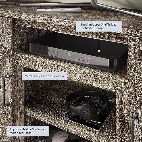 BELLEZE 47 Inch TV Stand & Media Entertainment Center TV Cabinet with Storage for TVs up to 50 Inch Console Table with Open Storage Shelves & Cabinets, Ashland Pine - color: Ashland Pine, style: 47"