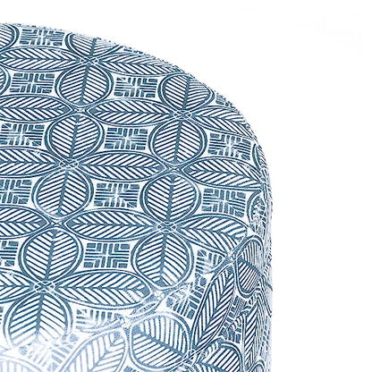 HomePop 19" Round Storage Ottoman - Blue Indigo Print - color: Blue Indigo Print