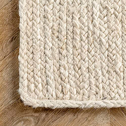 nuLOOM 6 Round Rigo Jute Hand Woven Area Rug, Off White, Solid Farmhouse Design, Natural Fiber, For Bedroom, Living Room, Dining Room, Hallway, Office, Kitchen, Entryway - color: Off White, size: 6' (Round)