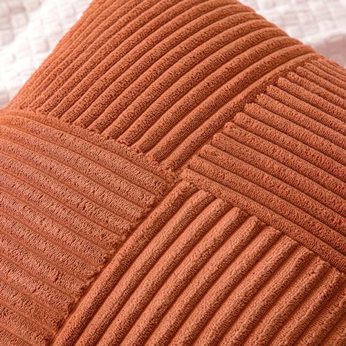 MIULEE Fall Burnt Orange Decorative Throw Pillow Covers for Couch 16x16 in | 2 Pack, Boho Farmhouse Pillow Covers, Soft Cross Corduroy Patchwork Textured Cushion Cases For Bed Sofa - color: Burnt Orange, size: 16" x 16" (Pack of 2)