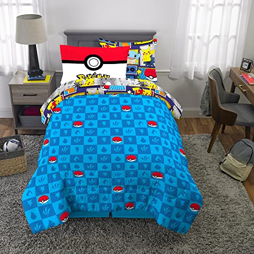 Pokémon Pikachu Twin Size Bedding, Kids Bedding Super Soft Cozy Reversible Comforter and Sheet Set with Sham, 5 Piece Twin Size, (Officially Licensed Product) by Franco - color: Pokemon, size: Twin