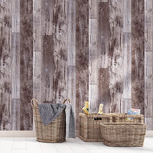 Yun-aeon Gray Wood Peel and Stick Wallpaper 17.3" X 400" Self Adhesive Wallpaper Backsplash Line Removable Wall Paper Bathroom Old Furniture Renovation Furniture - color: Natural Wood-Gray, size: 17.3" x 400"
