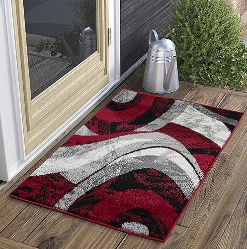 Yafa Home Fashion Modern Contemporary Swirls Design Area Rug, Luxurious, Elegant, and Fashionable Area Rug (Red, 2 ft X 3 ft) - color: Red, size: 3' x 2' (Rectangular)
