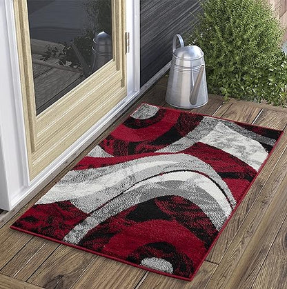 Yafa Home Fashion Modern Contemporary Swirls Design Area Rug, Luxurious, Elegant, and Fashionable Area Rug (Red, 2 ft X 3 ft) - color: Red, size: 3' x 2' (Rectangular)